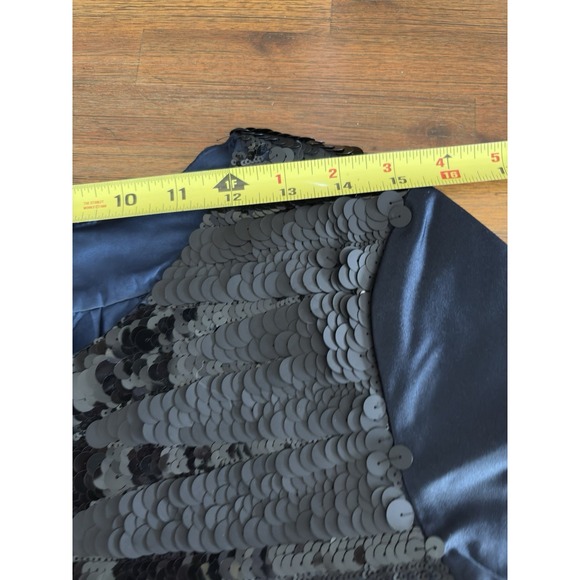 Vera Wang Sequined Party Dress Navy Blue Satin Midi With Black Sequin Neckline - Picture 8 of 16